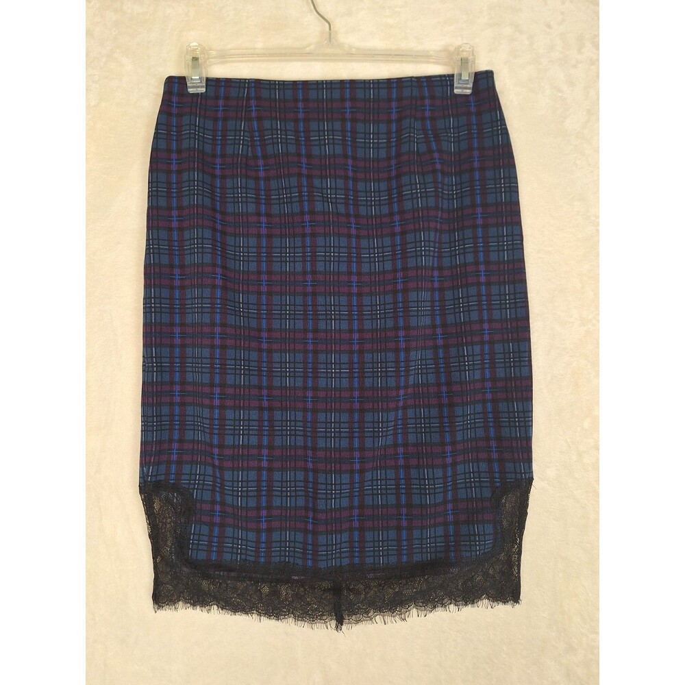 Kardashian Kollection Women's L Pencil Skirt Eyelash Lace Slip Zip Plaid School